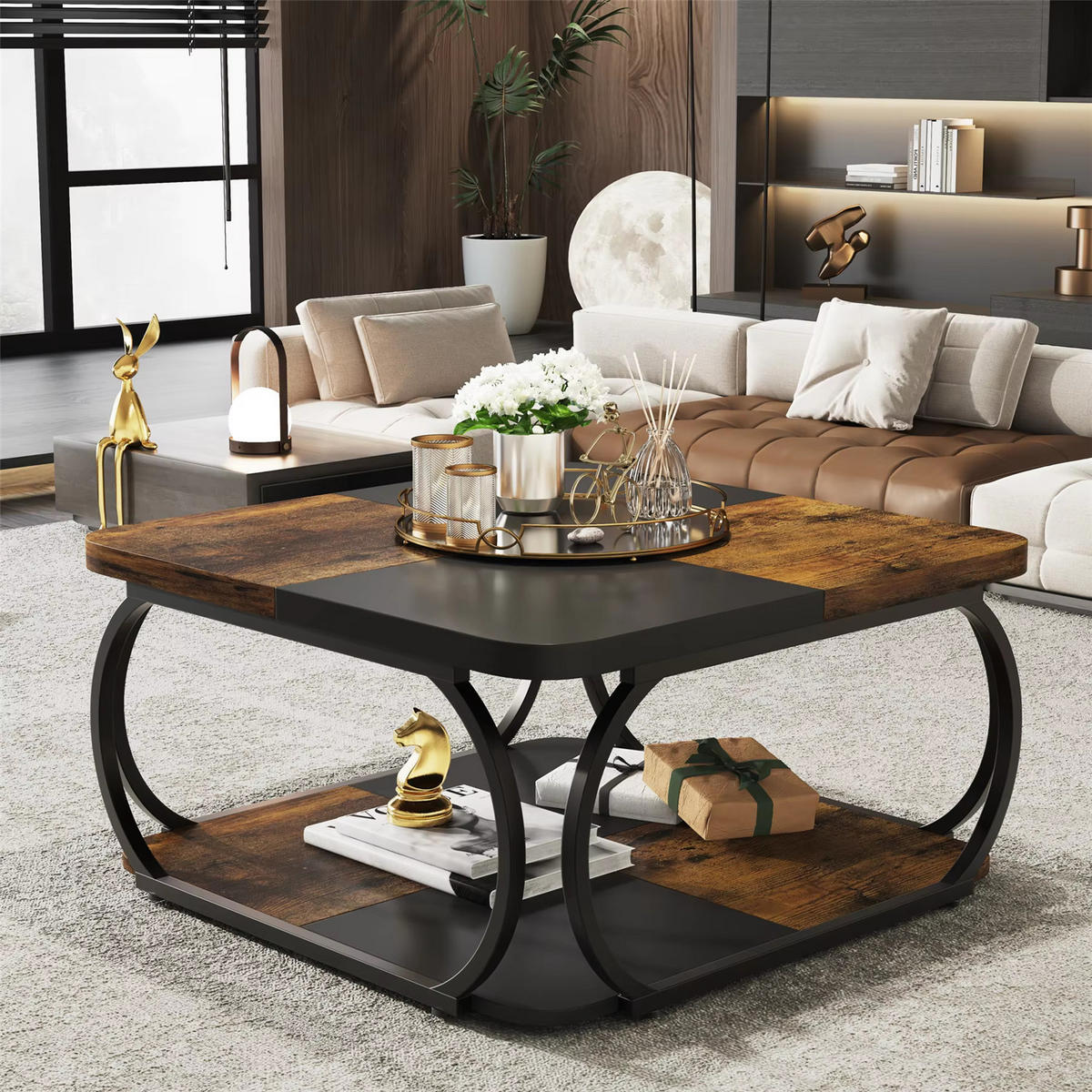 COUCHTISCH Holzoptik 100 cm mit Metallgestell - Braun, Holz (100/100/50cm) - Kaket