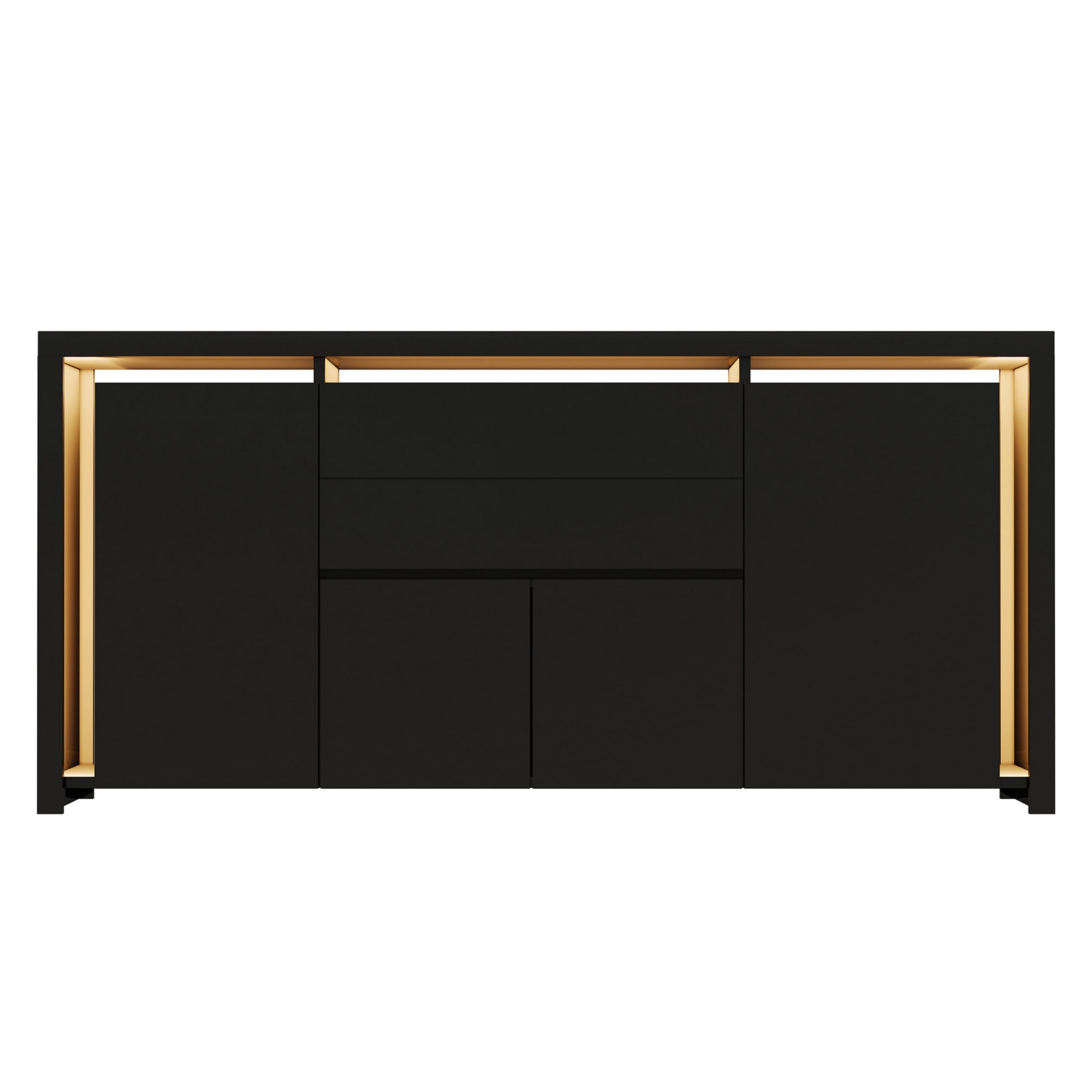 SIDEBOARD 160 cm Hochglanz mit LED, 4 Türen und 2 Schubladen, Küchenschrank mit Stauraum, Schwarz - Schwarz, Holzwerkstoff (160/35/75cm) - Waldena