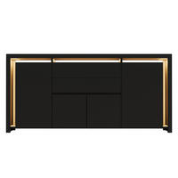 SIDEBOARD 160 cm Hochglanz mit LED, 4 Türen und 2 Schubladen, Küchenschrank mit Stauraum, Schwarz - Schwarz, Holzwerkstoff (160/35/75cm) - Waldena