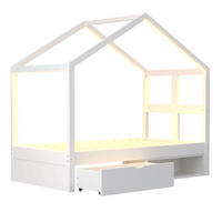 JUGENDBETT 90/190 cm in Weiß & Natur mit Schublade, Schuhschrank und LED - Weiß, Holz/Holzwerkstoff (90/190cm) - WISHDOR