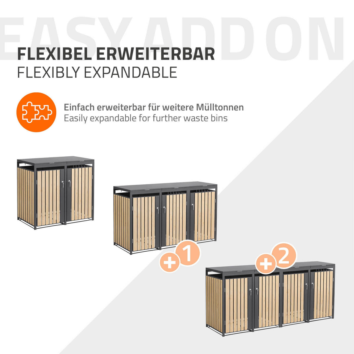 MÜLLTONNENBOX 2er Anthrazit-Lärchenoptik - Naturfarben, Metall (132/120/80cm) - ML-DESIGN
