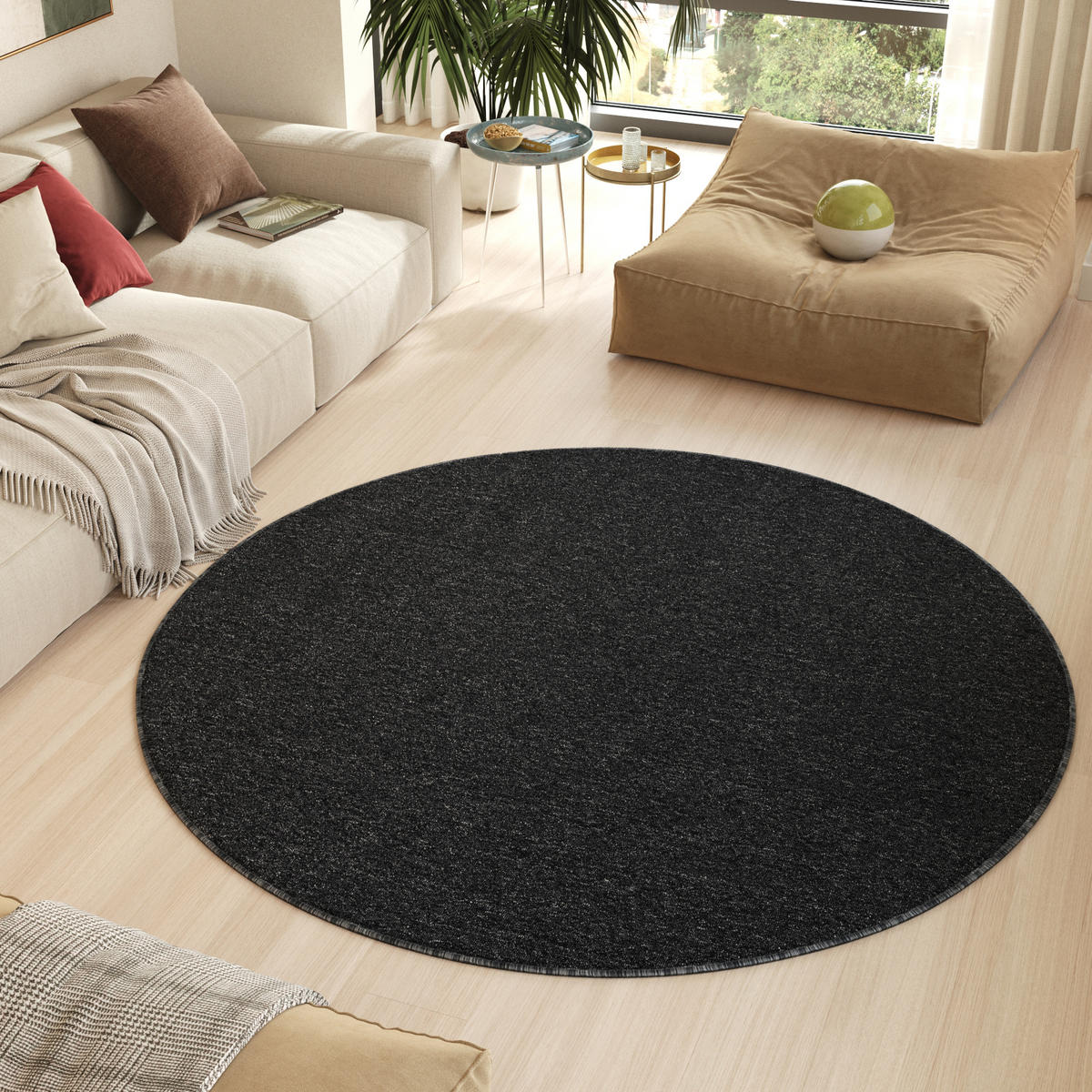 TEPPICH NIZZA Anthrazit, rund 100/100 cm - Anthrazit, Textil (100/100cm) - Tapiso