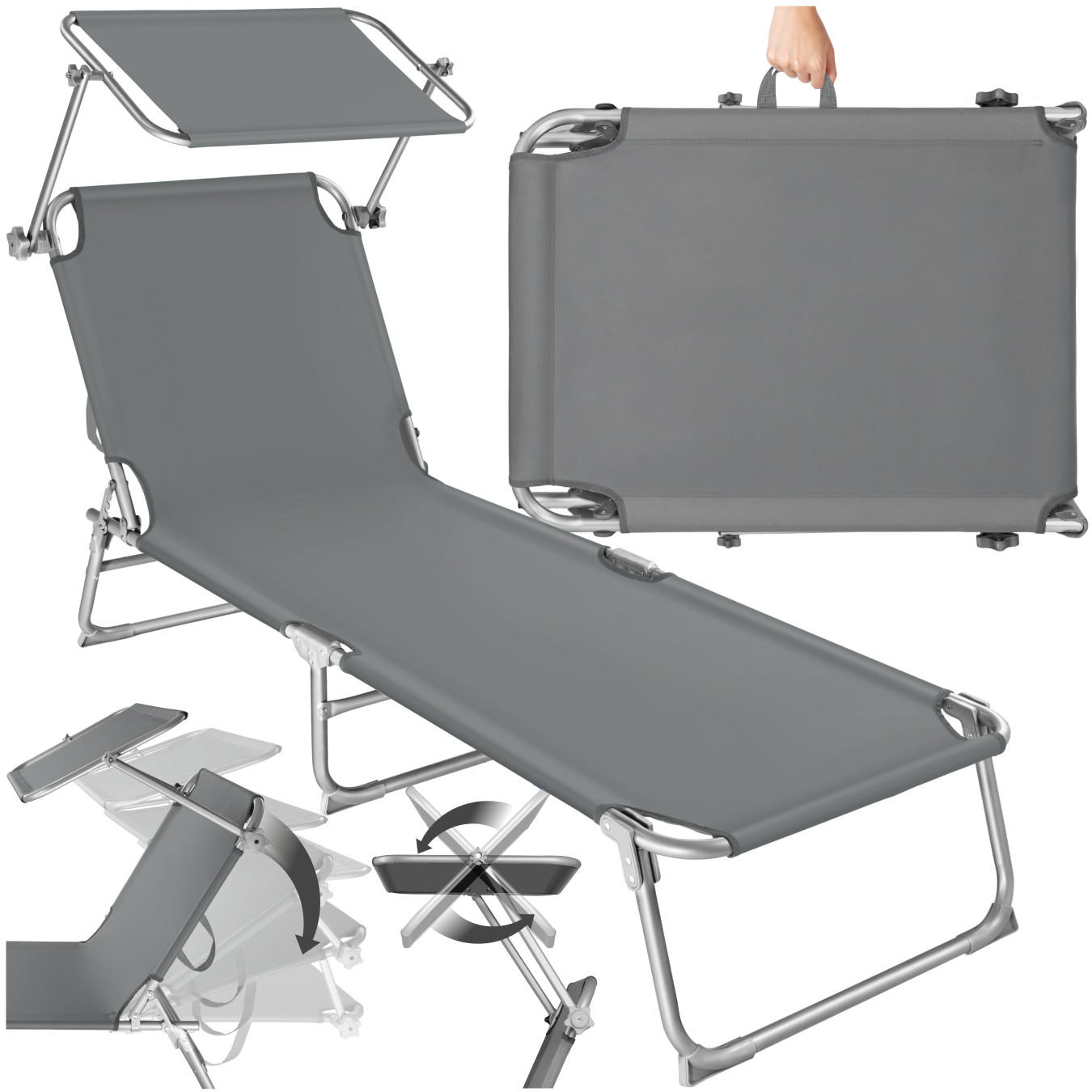 GARTENLIEGE ,190 x 68 x 28 cm,grau - Grau, Kunststoff (68/28/190cm) - tectake