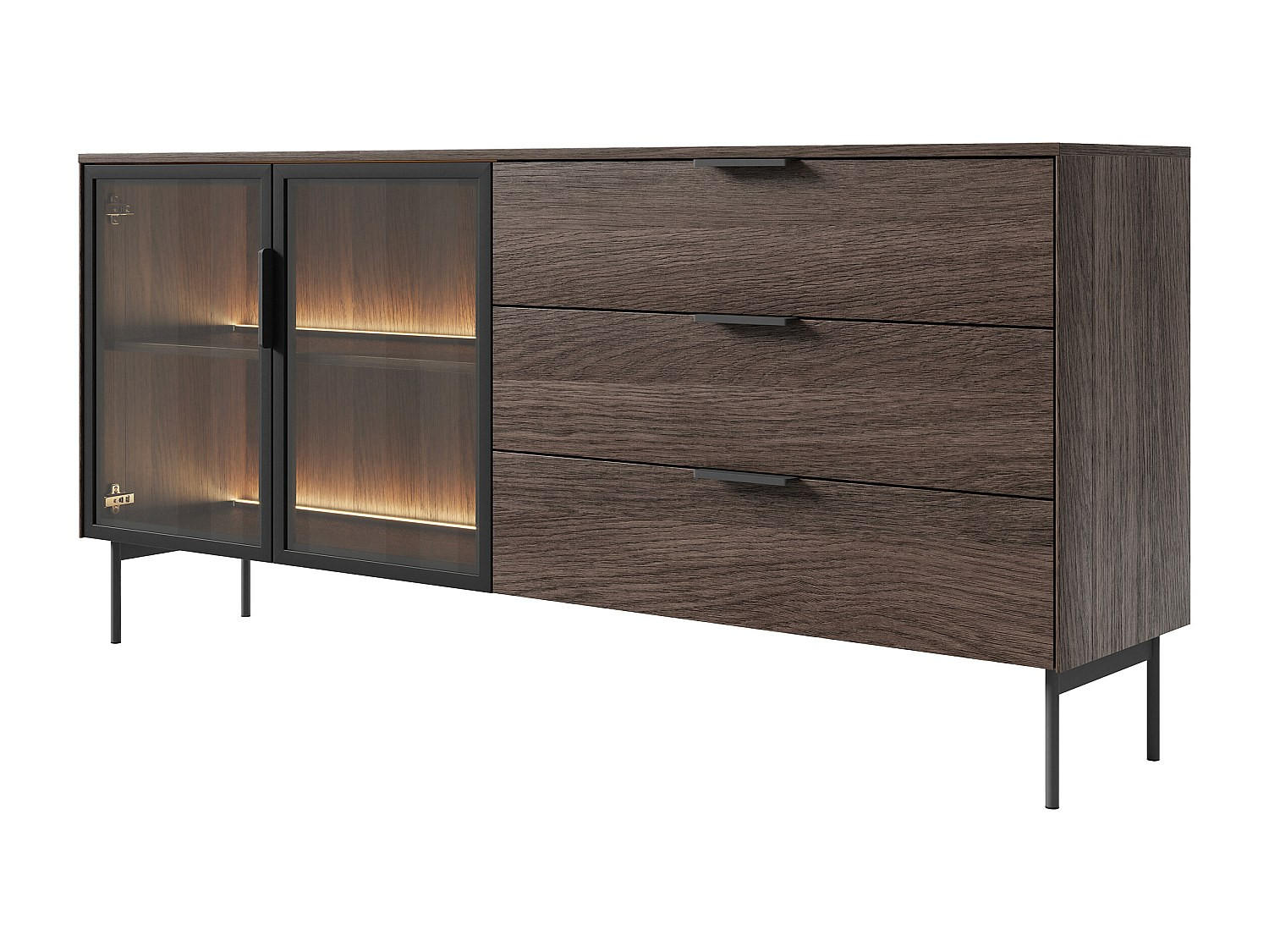 SIDEBOARD - 181.3cm x 39.3cm - MDF - naturfarben dunkel - FOGLERI - Naturfarben, Holz (181.3/82.6/39.3cm) - Vente-Unique