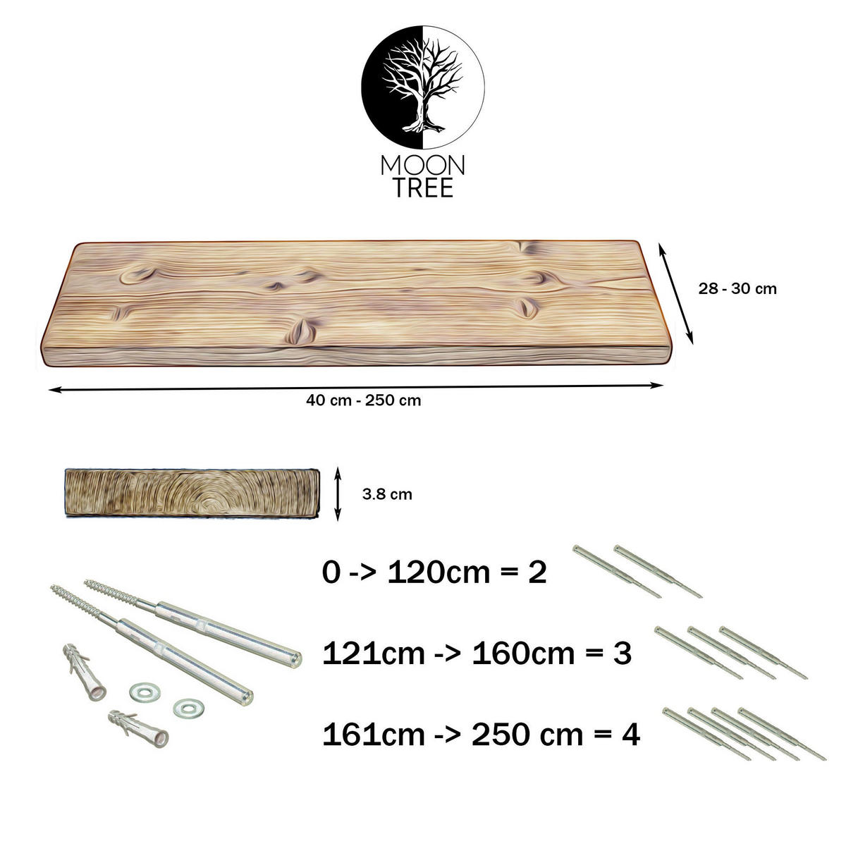 WANDREGAL rustikales 30/3,8/210 cm unbehandelt - Braun, Holz (210/3.8/30cm)