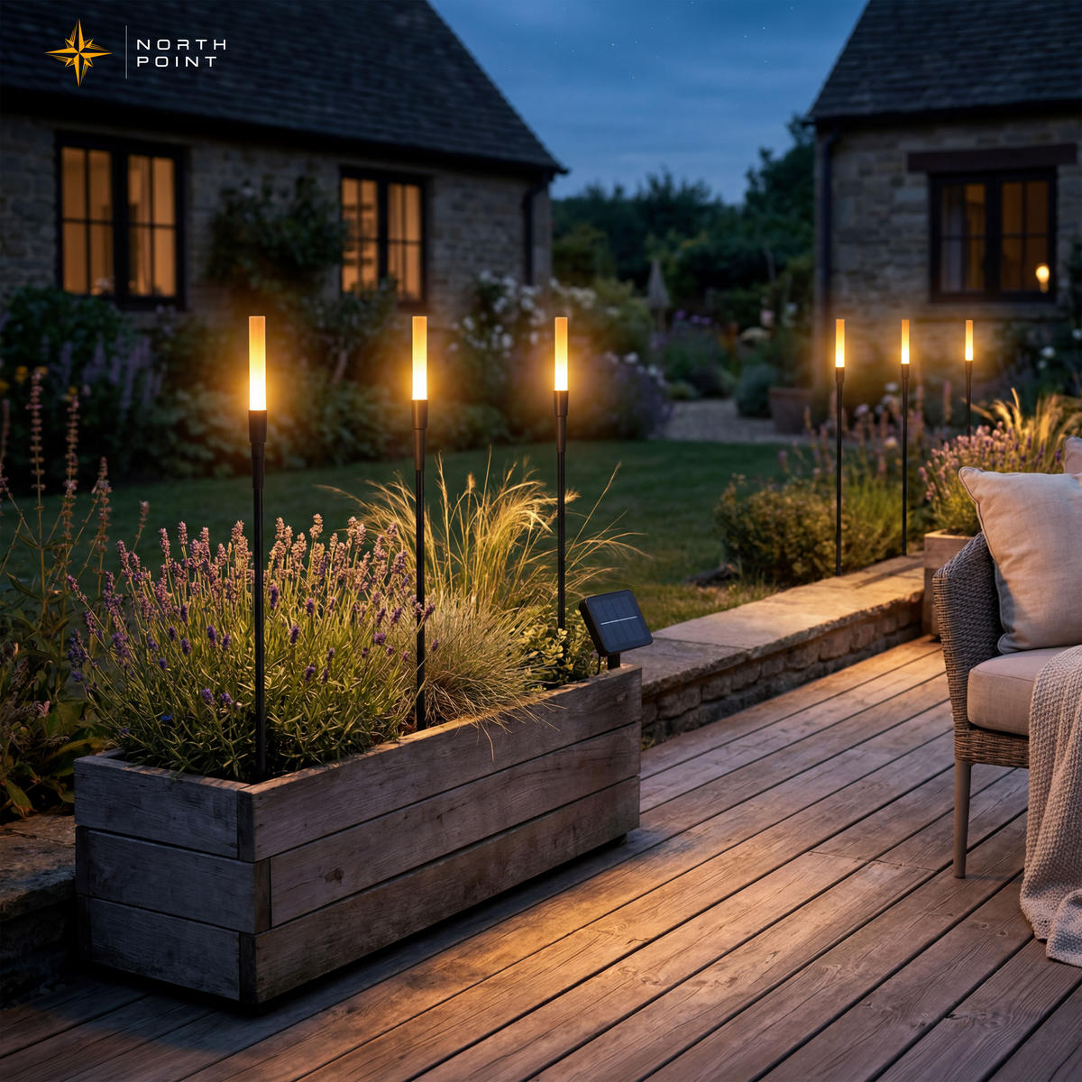 LED-GARTENSTECKER 6er-Set Solarleuchten warmweiß schwarz 121 cm Metall Acryl wetterfest mit Dämmerungssensor Außenbeleuchtung - Schwarz, Kunststoff (3/3/121cm) - Northpoint