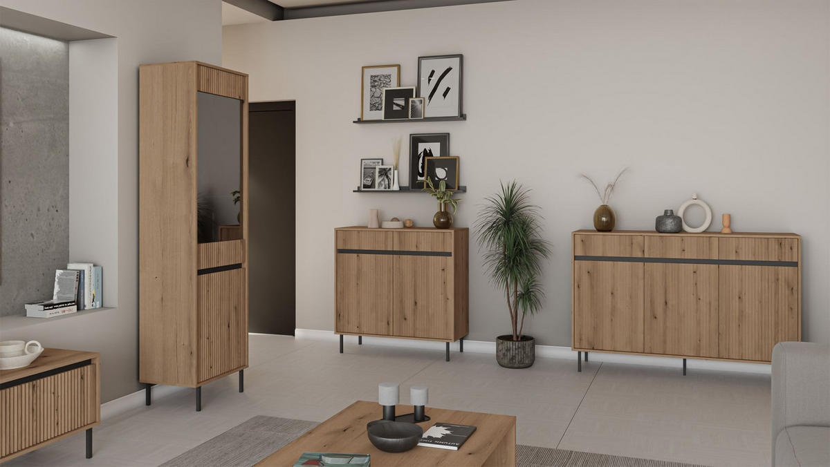 SIDEBOARD Osaka Eichenholzoptik Evoke 100 cm - Eichefarben/Schwarz, Holzwerkstoff/Metall (100.2/100/40cm) - Selsey