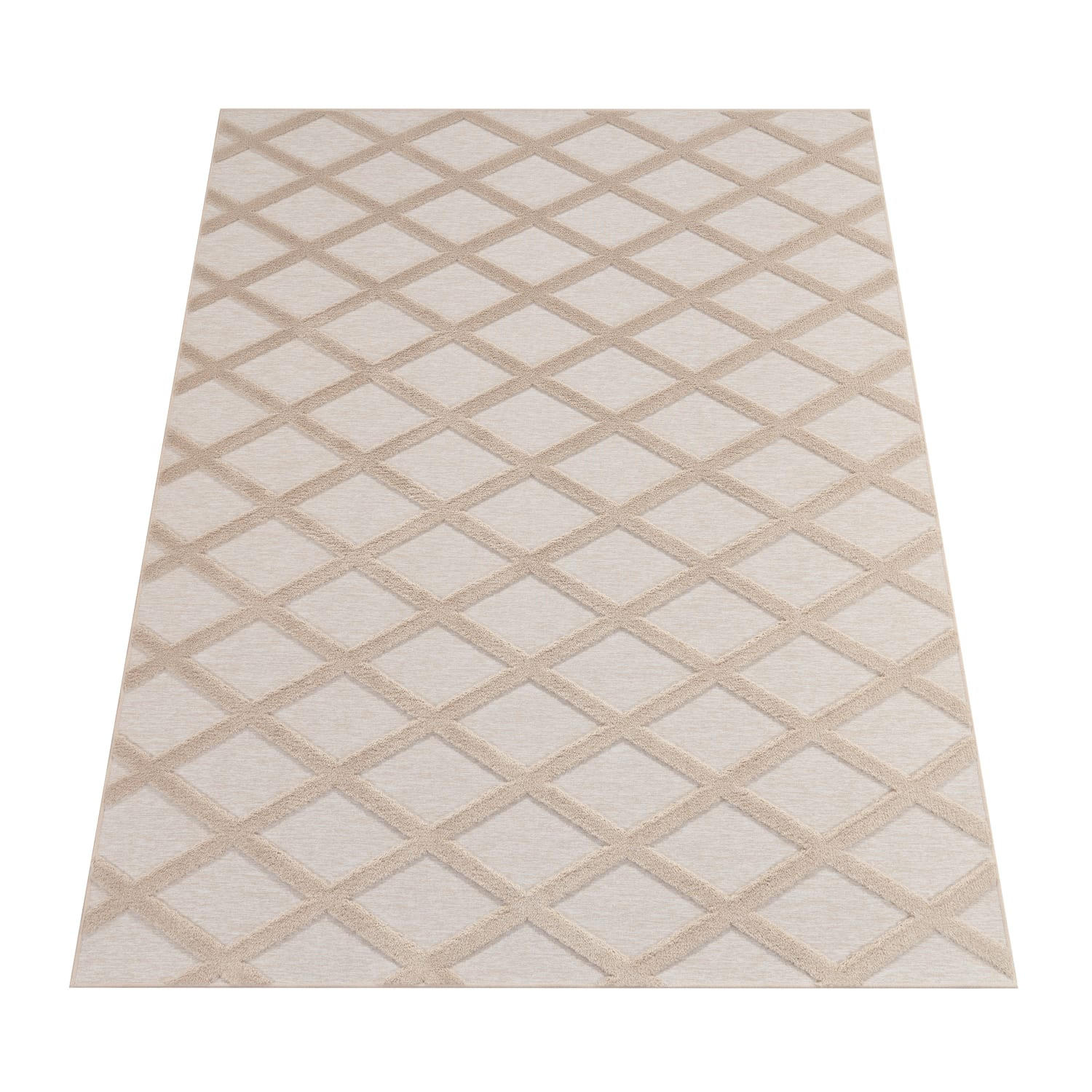 KURZFLORTEPPICH Waschbar, mit Rautenmuster, Beige, 160 x 220 cm - Beige, Textil (160/220cm) - KADIMA DESIGN