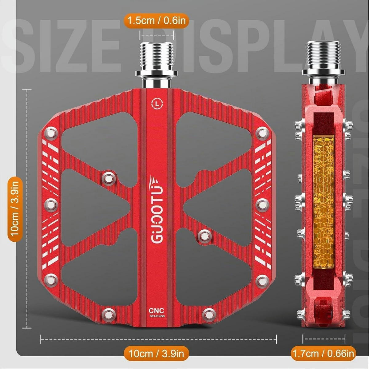 FAHRRADPEDALE Aluminium Rot mit Reflektoren - Rot, Metall (10/1.5/12cm)