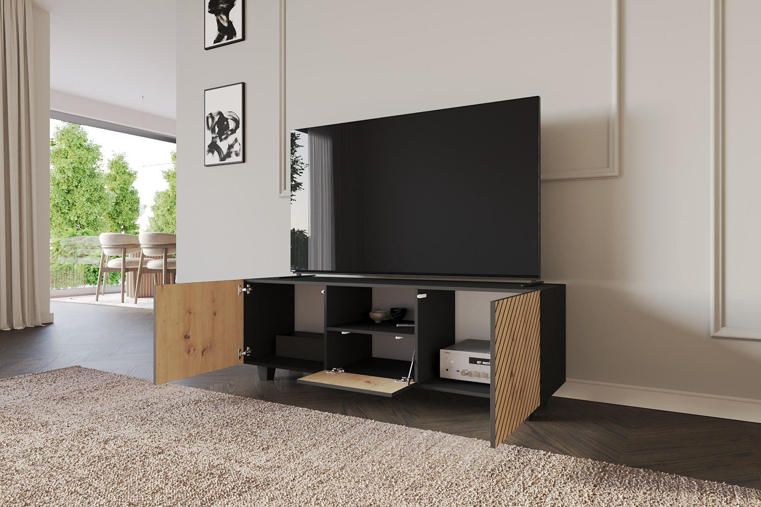 LOWBOARD SENI-S 140x50x41 cm - Schwarz / Artisan - Schwarz, Holzwerkstoff (140/50/41cm) - ALTDECOR