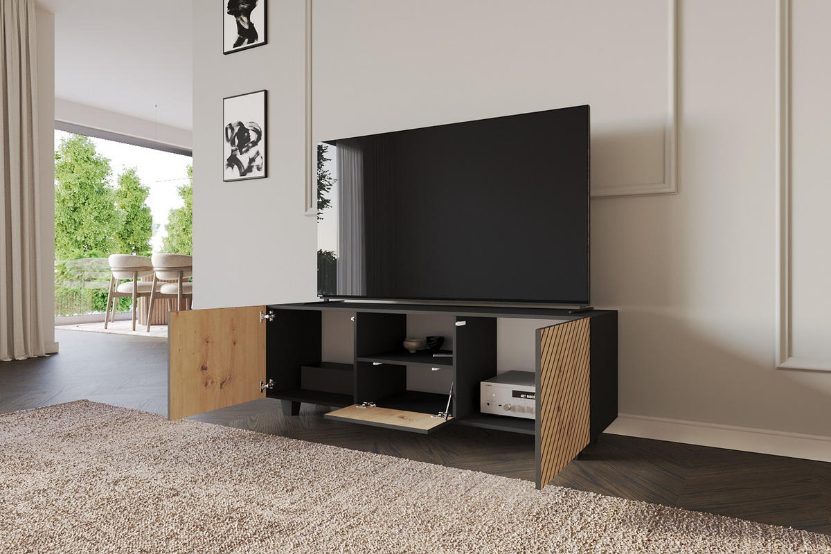 LOWBOARD SENI-S 140x50x41 cm - Schwarz / Artisan - Schwarz, Holzwerkstoff (140/50/41cm) - ALTDECOR