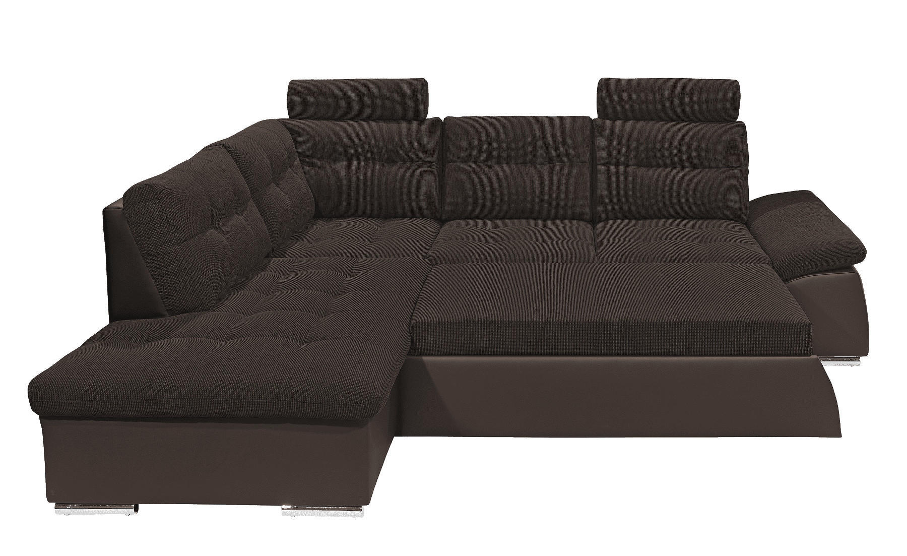ECKSOFA mit Schlaffunktion, Armlehnfunktion und Kopfstützen - Chromfarben/Dunkelbraun, Textil (260/219cm) - ed exciting design