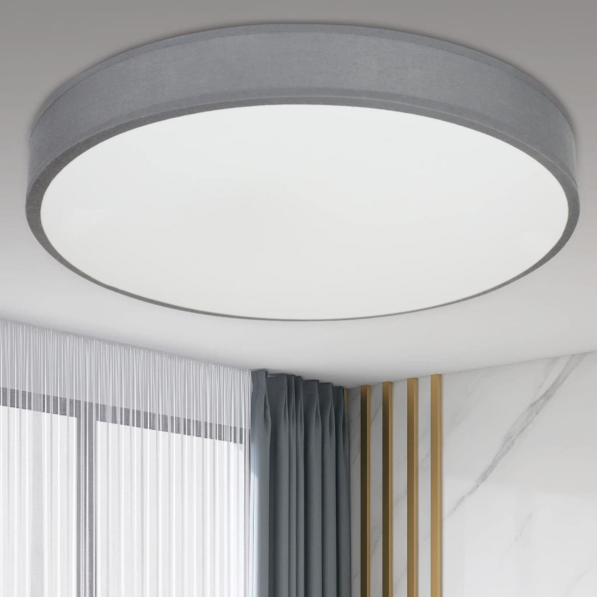 DECKENLEUCHTE LED runde Stoffschirm ‎38W Schlafzimmer Whonzimmer Ø39CM - Grau, Kunststoff (38/38/5cm) - ZMH