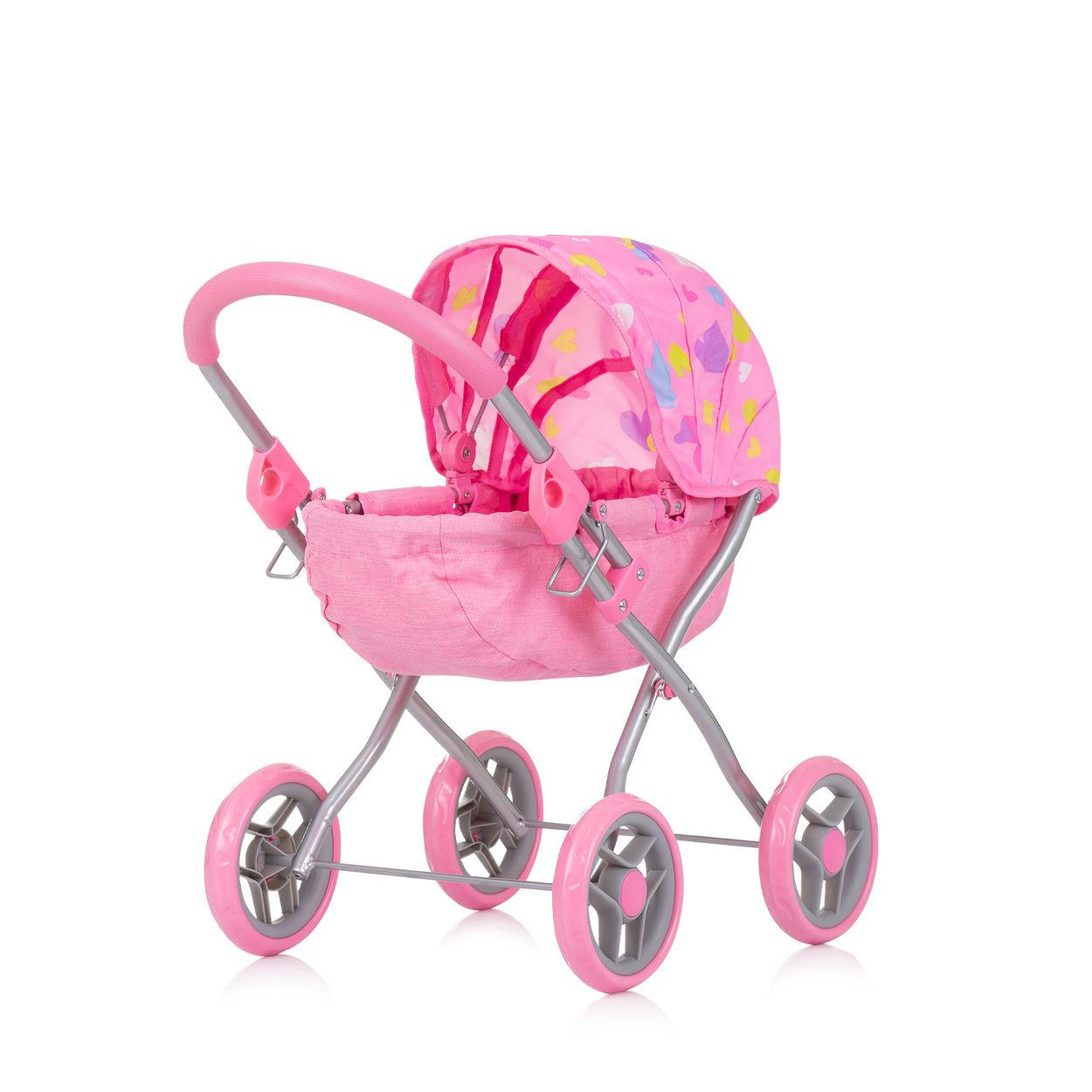 PUPPENWAGEN Daisy rosa Sonnendach, vier große Räder, klappbar, 100% Polyester, ab 3 Jahren - Rosa, Metall (35/56/56cm) - Chipolino