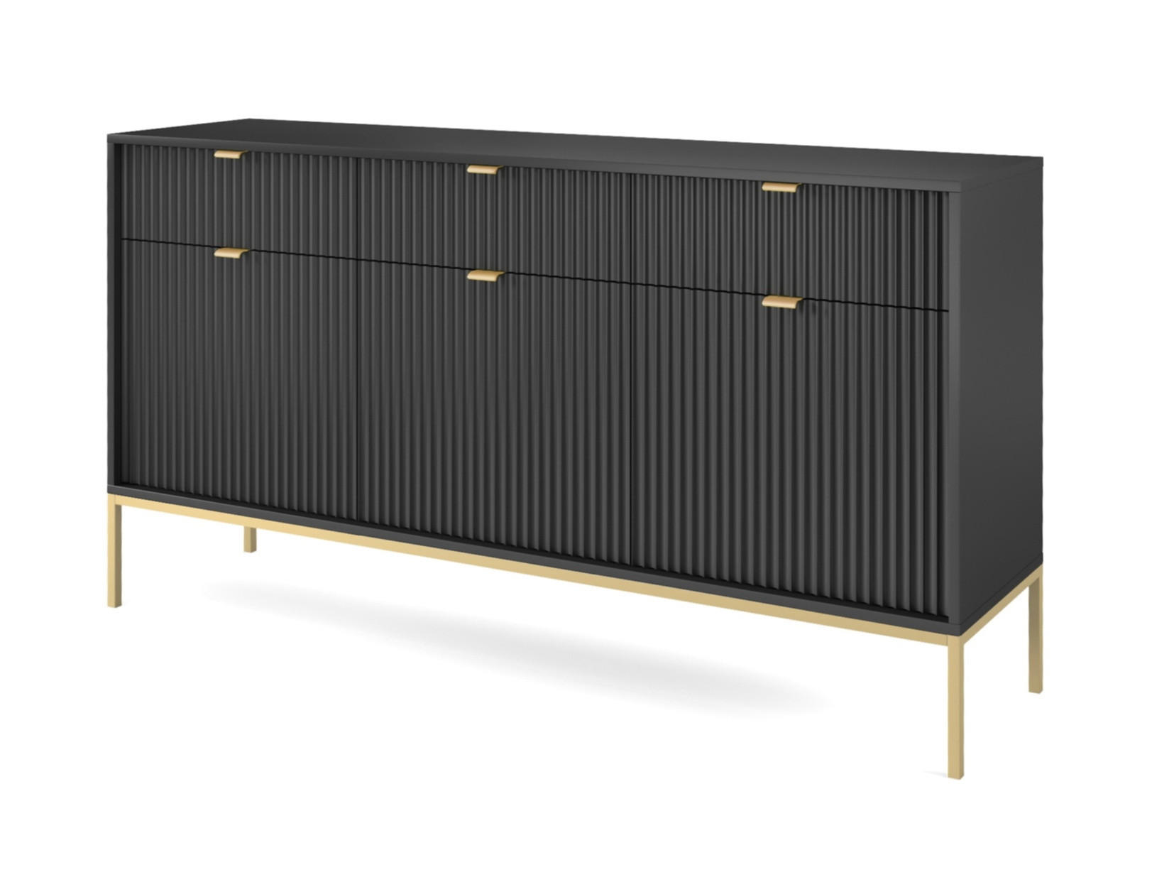SIDEBOARD mit Schubladen Galla, Sideboard 150 cm, Schwarz + Gold - Goldfarben/Schwarz, Holz/Metall (154/83/39cm) - Emporius