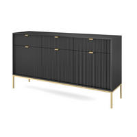 SIDEBOARD mit Schubladen Galla, Sideboard 150 cm, Schwarz + Gold - Goldfarben/Schwarz, Holz/Metall (154/83/39cm) - Emporius
