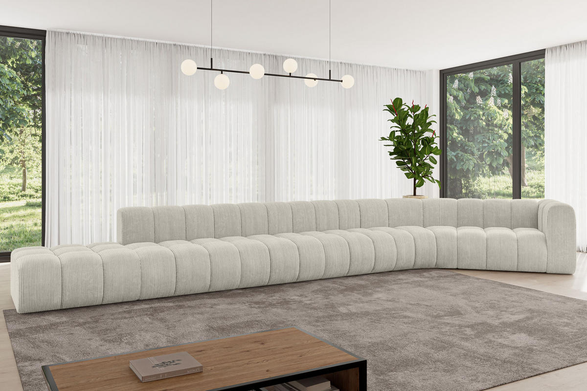 ECKSOFA modulares Sofa Tilmo-L3 - 581x194x70 cm Creme - Hellgrau/Creme, Holzwerkstoff/Textil (581/194cm) - ALTDECOR