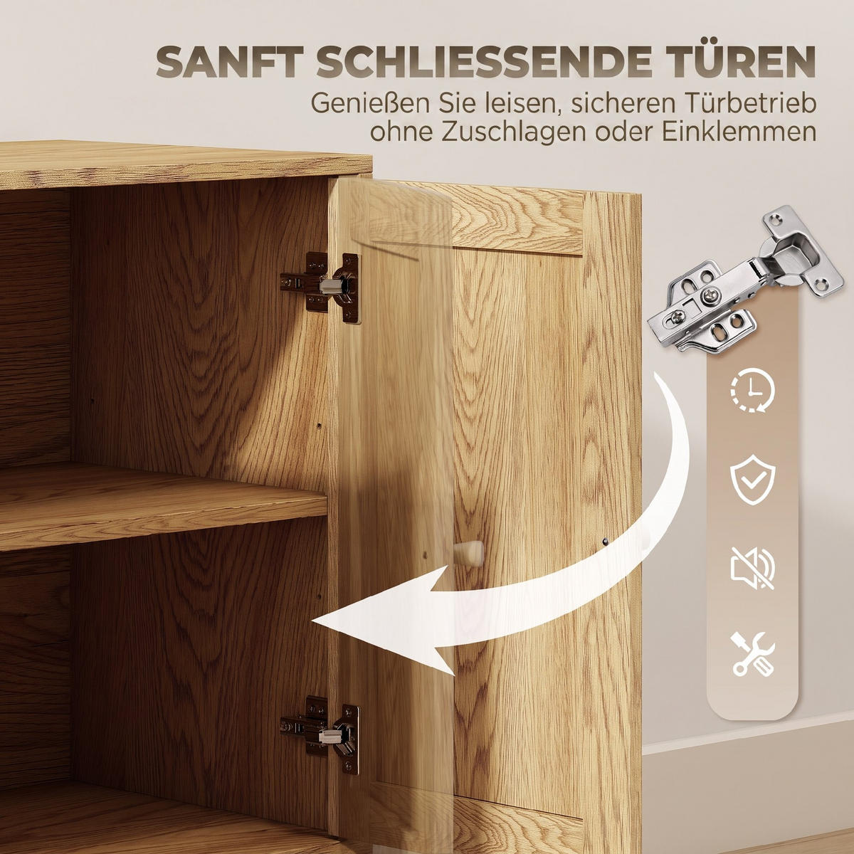 SIDEBOARD i MDF med naturlig träfinish - Naturfärgad, Trä/Träbaserade material (40/75/140cm) - HOMCOM