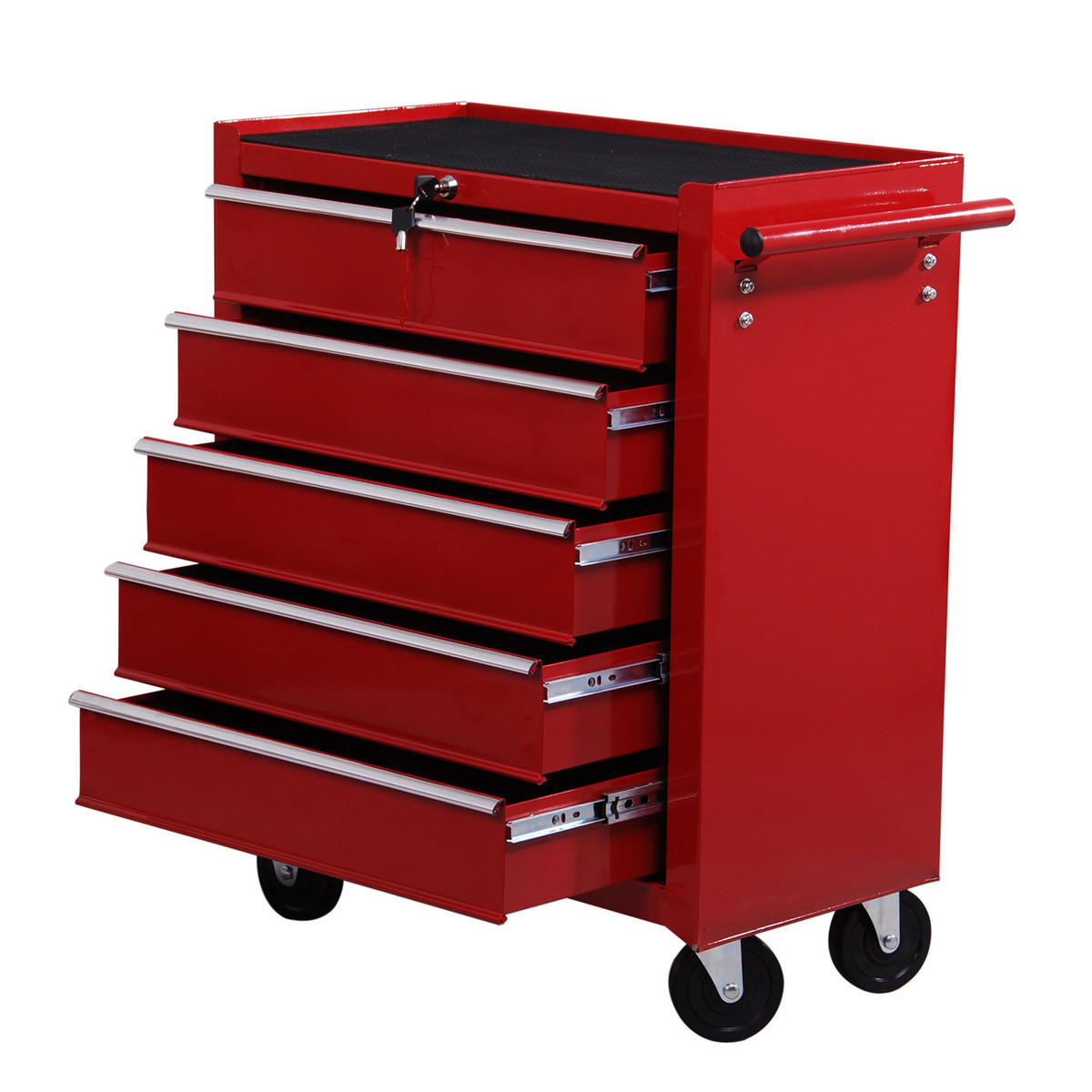 WERKZEUGWAGEN, 5-Schubladen-Wagen mit Schloss, 67,5 x 33 x 77 cm, Rot - Multicolor, Kunststoff (33/77/67.5cm) - FORIOUS