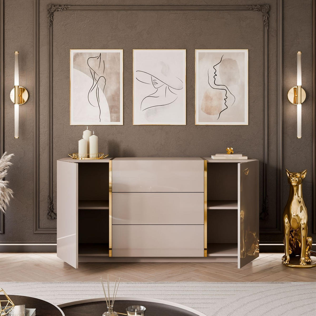 KOMMODE mit Schubladen ONYX Kaschmir Hochglanz - Kaschmir, Holzwerkstoff (158/81/41.3cm) - Lookway