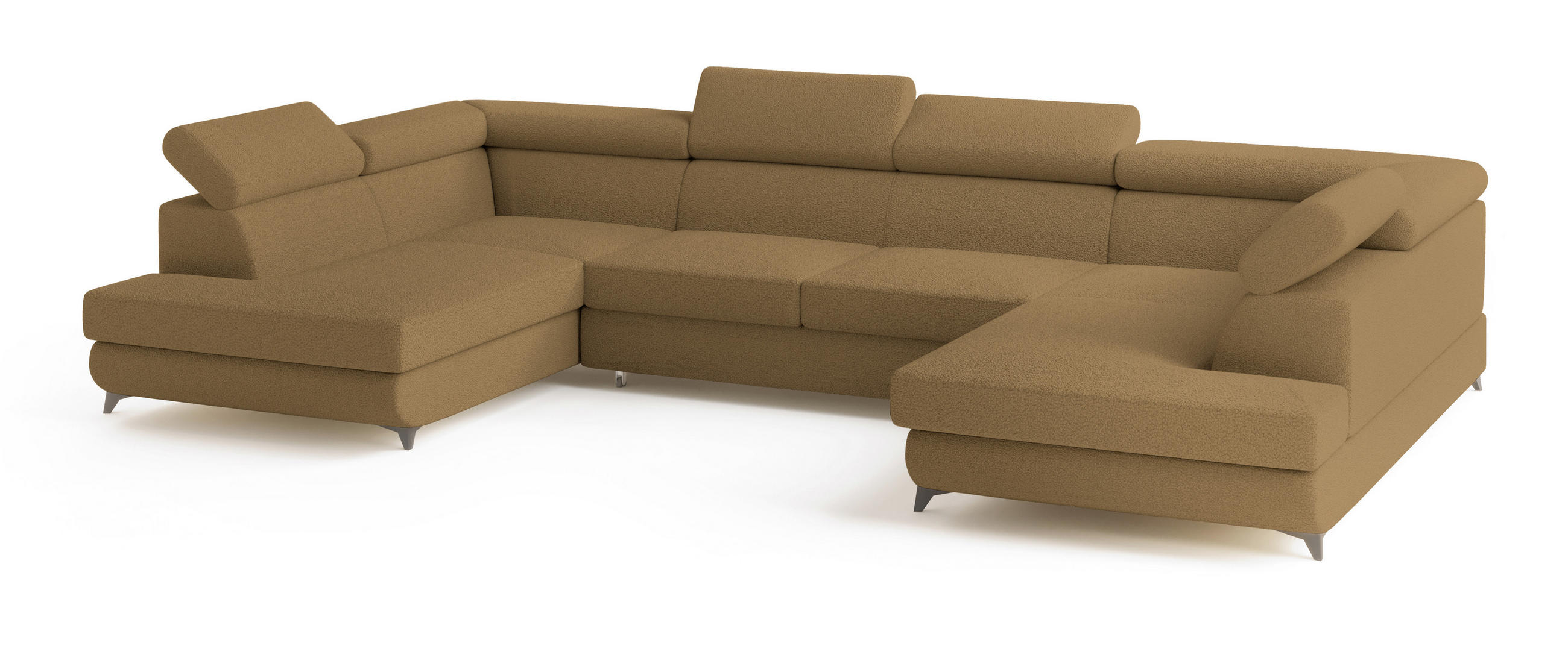 WOHNLANDSCHAFT VINTESSA Orange Boucle-Stoff mit Schlaffunktion - Orange, Holz (323/89/190cm) - MASSENO