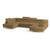 WOHNLANDSCHAFT VINTESSA Orange Boucle-Stoff mit Schlaffunktion - Orange, Holz (323/89/190cm) - MASSENO