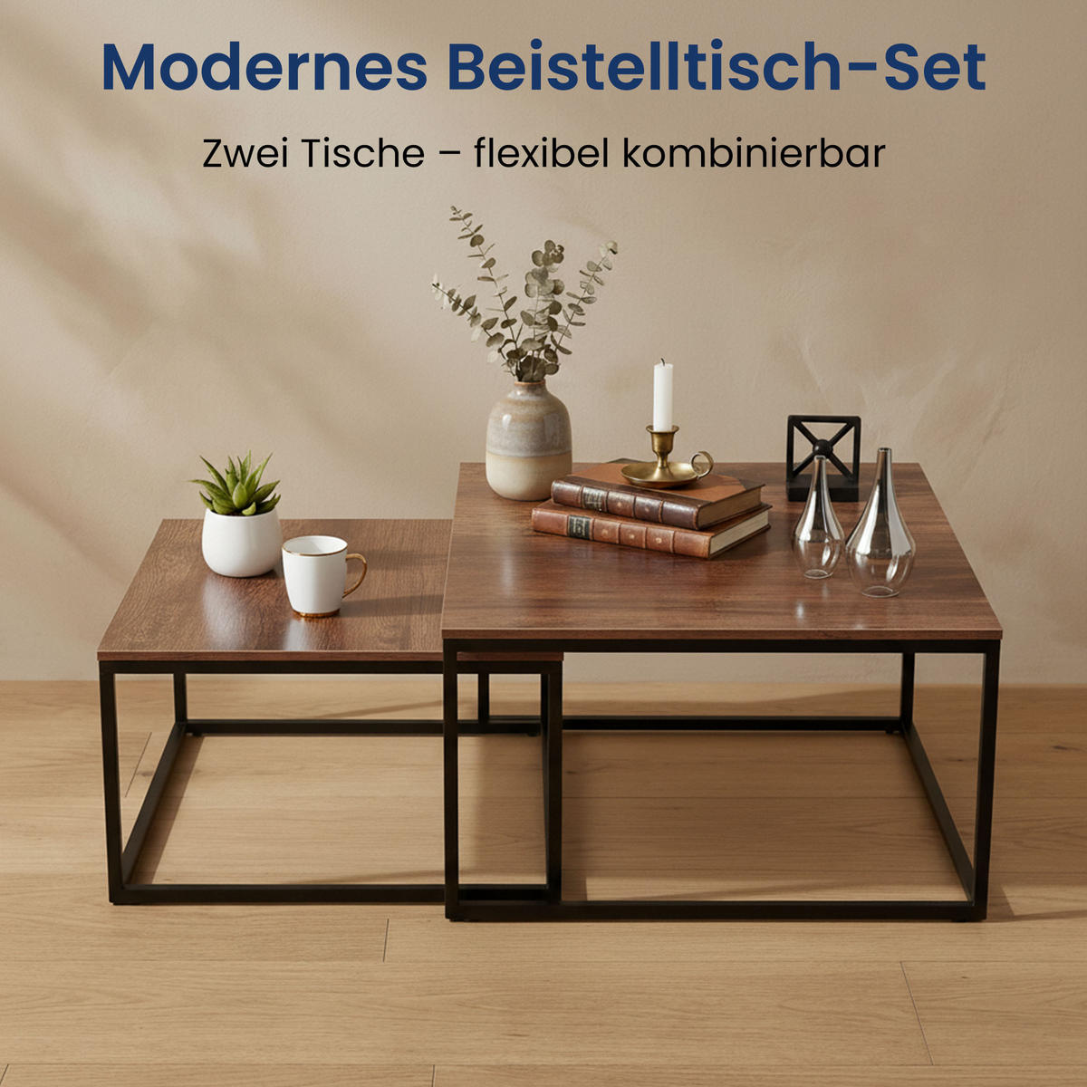 KONFERENČNÝ STOLÍK 2 konferenčných stolíkov, štvorcový, tmavý dub - tmavohnedá, kompozitné drevo (70/70/42cm) - Home Collective