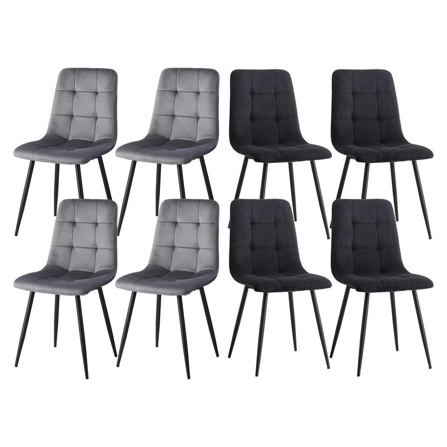 ESSZIMMERSTÜHLE 8er-Set Samt Cord Grau Schwarz - Multicolor, Textil (43/89.5/44cm)