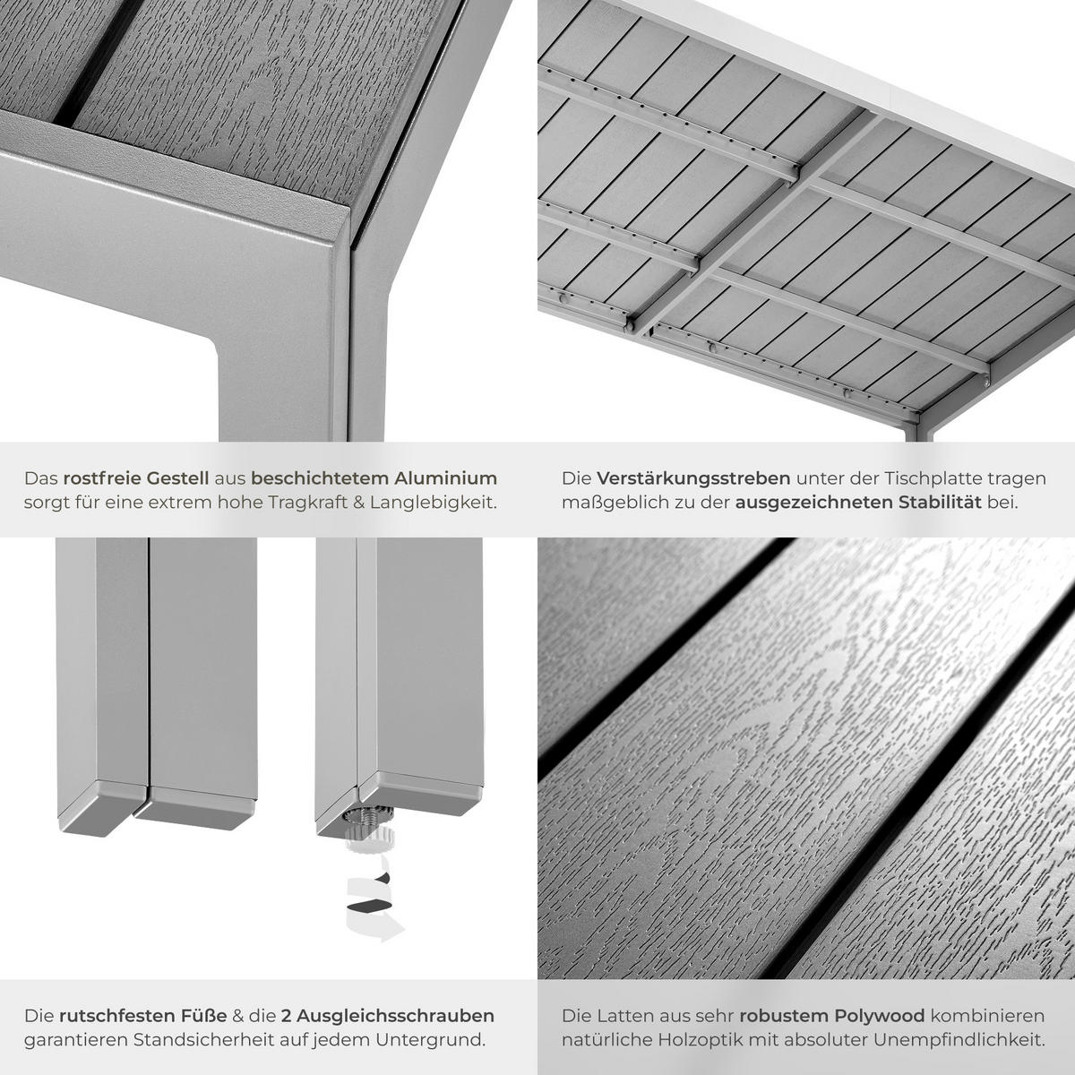 GARTENTISCH Bianca,150 x 90 x 74,5 cm,silber/grau - Silberfarben/Grau, Metall (150/90/74.5cm) - tectake