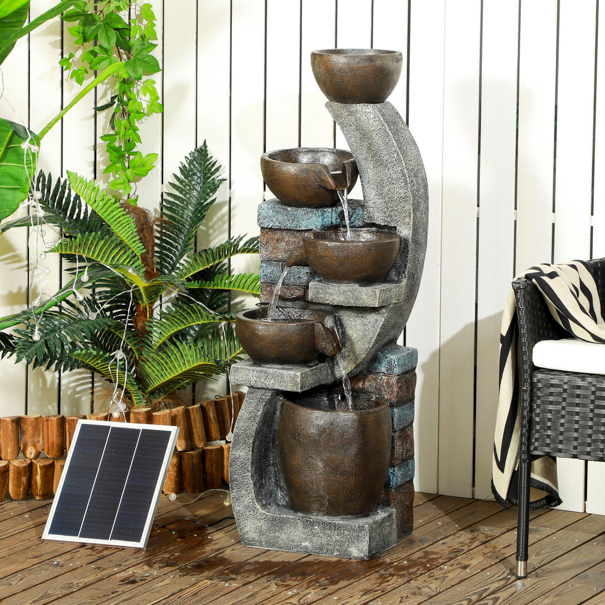 GARTENBRUNNEN, Kunstharz, Grau+Braun - Braun/Grau, Kunststoff (37/35/107cm) - Outsunny