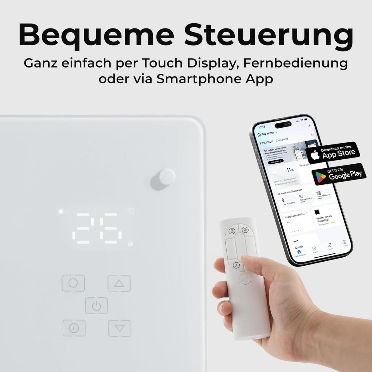 KONVEKTOR 2500 W WLAN Heizgerä - Weiß, Kunststoff/Metall (25/55/85cm) - KLAMER