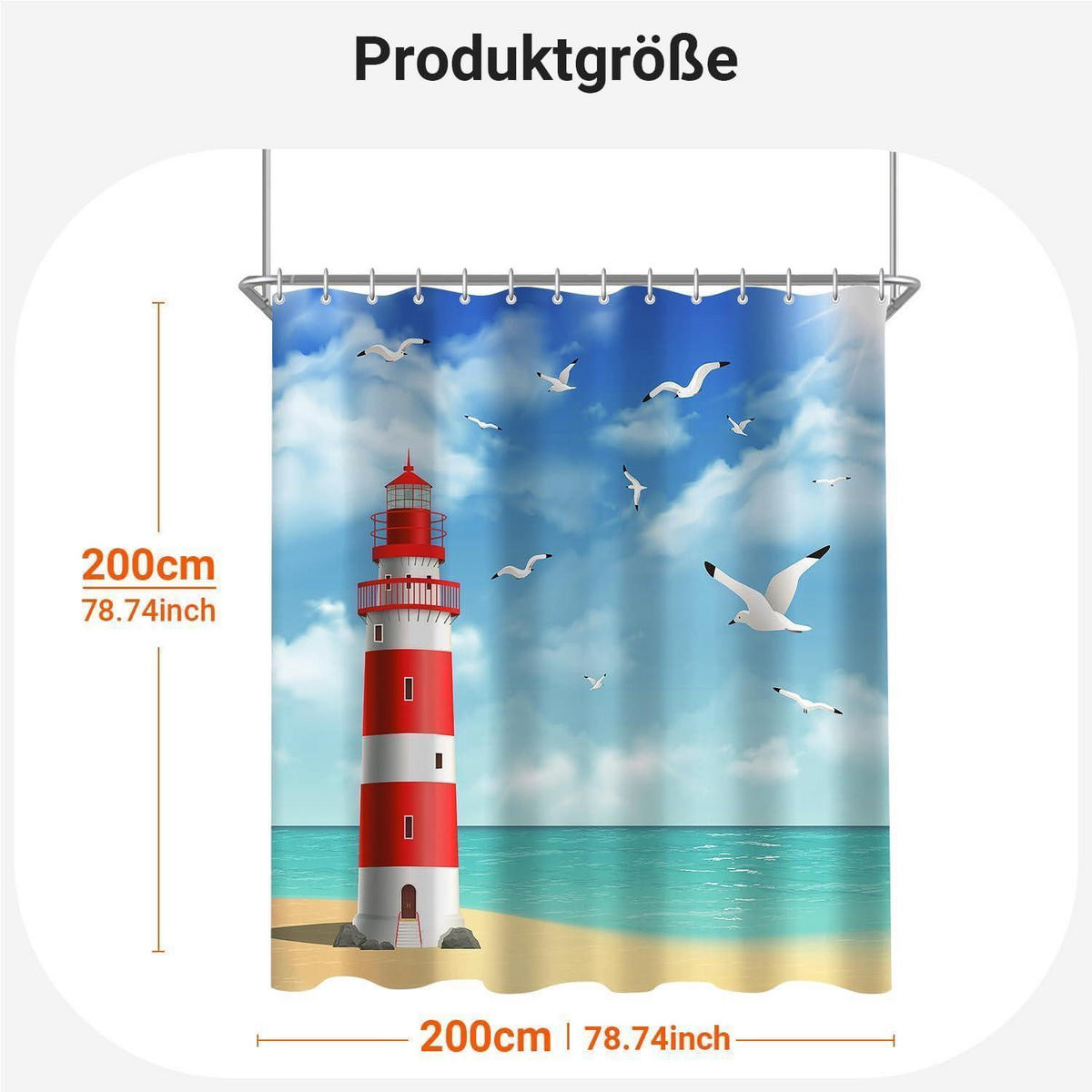 DUSCHVORHANG Leuchtturm 200 x 200 cm Wasserabweisend Waschbar Polyester - Multicolor, Textil (200/200cm)