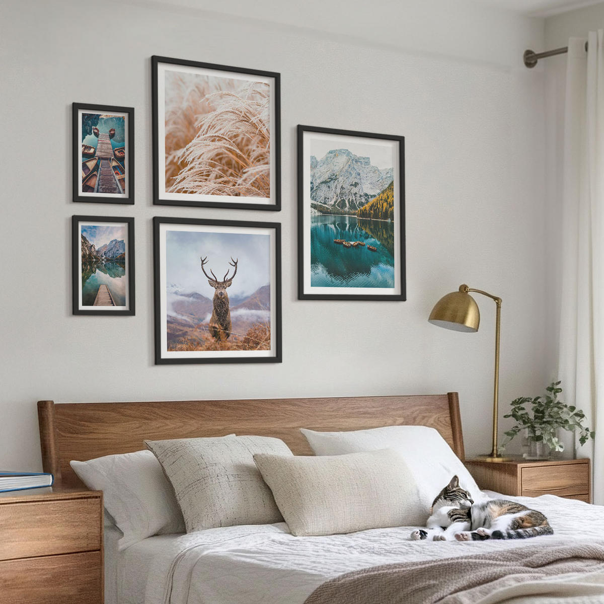 WANDBILDER 5er-Set - 50x50 cm & 20x30 cm & 40x60 cm Schwarzer Rahmen - Architektur der Kanäle von Venedig - Schwarz, Kunststoff (40/60cm) - ArtPrintCave