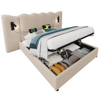POLSTERBETT 160/200 cm aus Leinen mit Leselampe, USB- und Type-C-Anschluss sowie hydraulischem Stauraum,und Matratze, Beige - Beige, Textil (160/200cm) - Redom