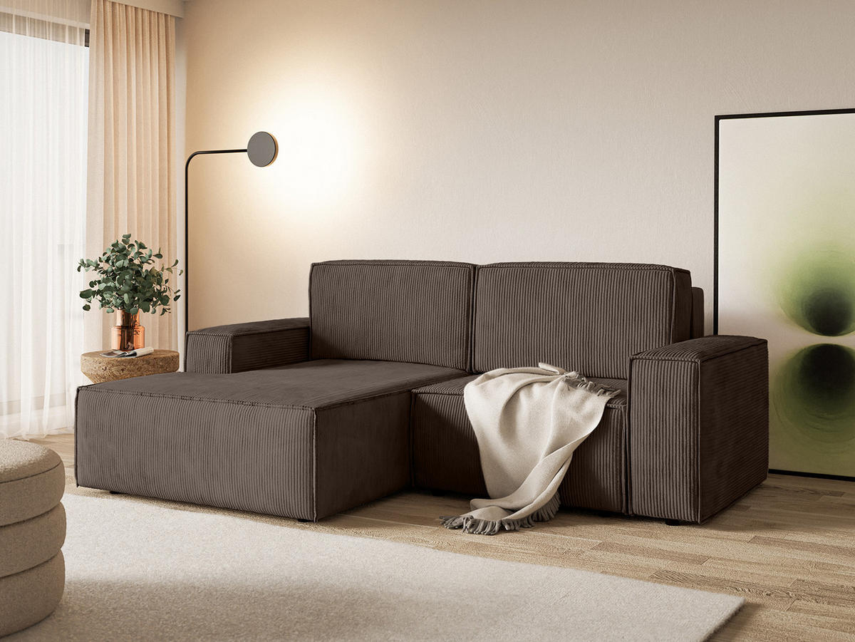 ECKSOFA KOKKO MINI mit Schlaffunktion, Dunkelbraun - Dunkelbraun, Textil (240/167cm) - Fedve