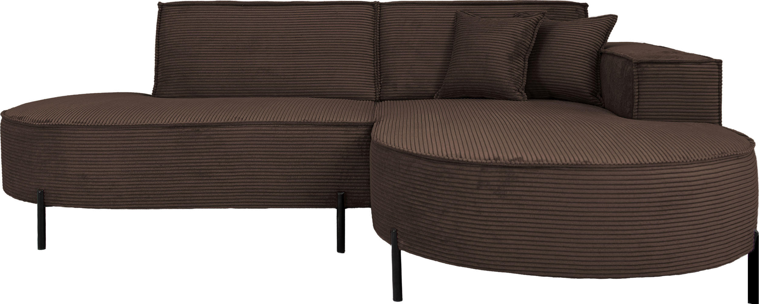 ECKSOFA Hana Loft 3-Sitzer Ecke Rechts, Cordstoff Chenille, Dunkelbraun 241/80/168 cm - Schwarz/Braun, Textil/Metall (241/168cm) - WFL GROUP