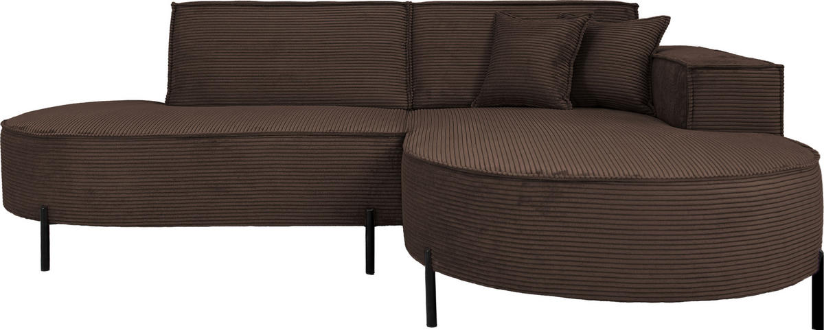 ECKSOFA Hana Loft 3-Sitzer Ecke Rechts, Cordstoff Chenille, Dunkelbraun 241/80/168 cm - Schwarz/Braun, Textil/Metall (241/168cm) - WFL GROUP