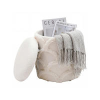 SITZHOCKER RHONE, Teddystoff, mit Wellenmuster, Creme, Ø 40 x 45 cm - Beige/Creme, Textil (40/45/40cm) - KADIMA DESIGN