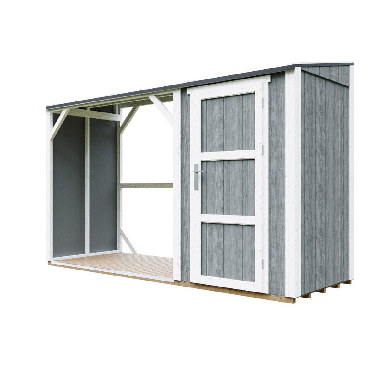 PRÍSTREŠOK na drevo s kôlňou 4,14 m² M985-CAVERN STEEL - sivá, drevo (120/220/345cm) - Timbela