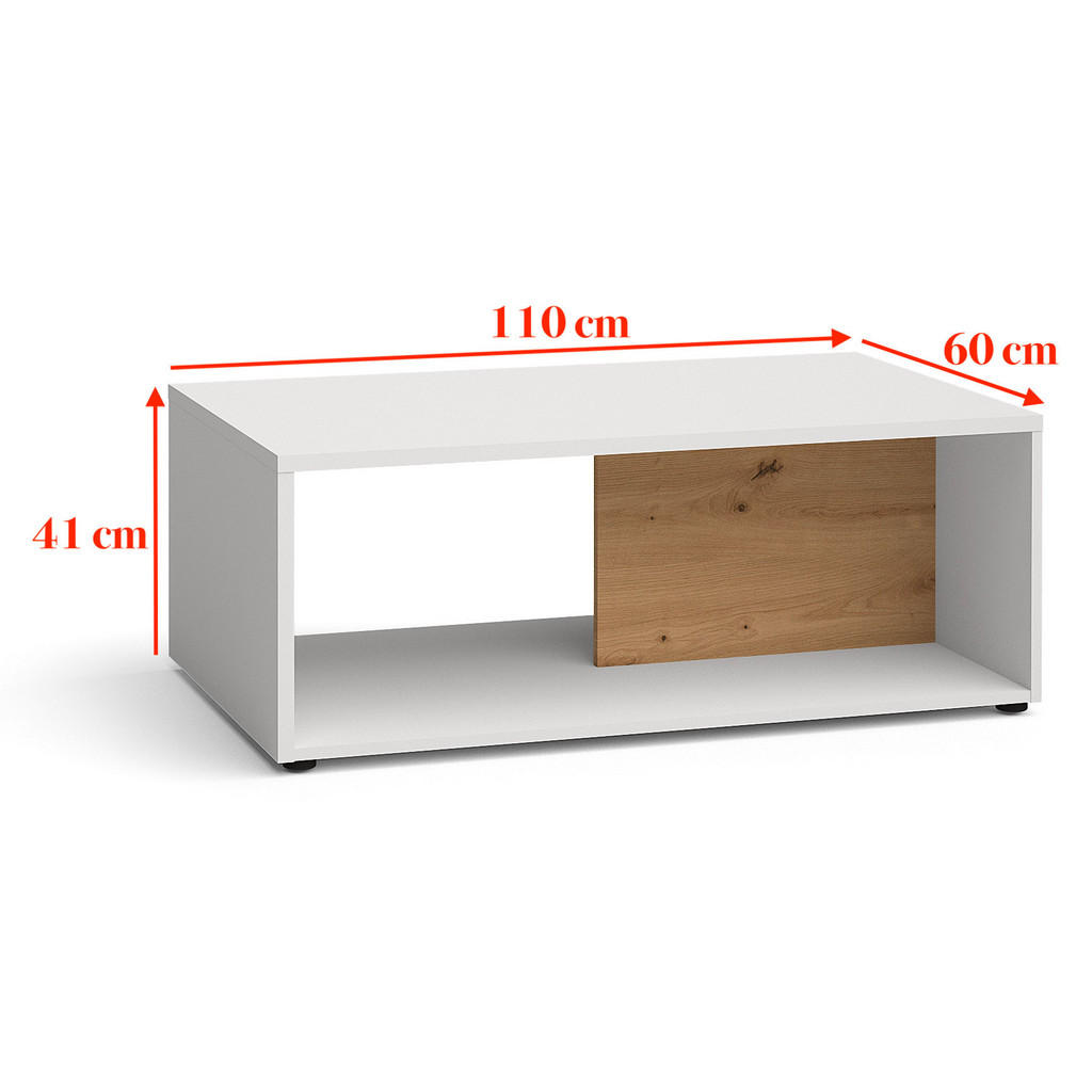 Thumbnail - Feldmann-Wohnen Couchtisch, Weiß, Braun, Holz, 2 Fächer, Rechteckig,Rechteckig, 110x41x60 cm, Wohnzimmer, Wohnzimmertisc...