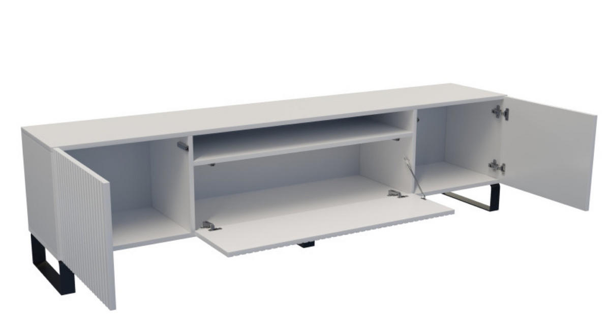 TV-SCHRANK Weiß Marco Metallbeine Gefräste Fronten 200 cm - Weiß, Holzwerkstoff (200/53/41cm) - Sepro Meble