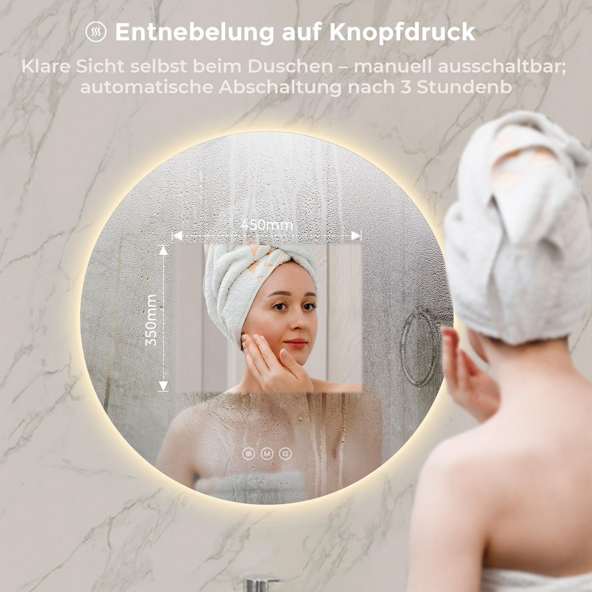 BADEZIMMERSPIEGEL 70 cm rund mit LED-Beleuchtung, dimmbar und Antibeschlag - Transparent, Glas (70/70/3.5cm) - S'AFIELINA