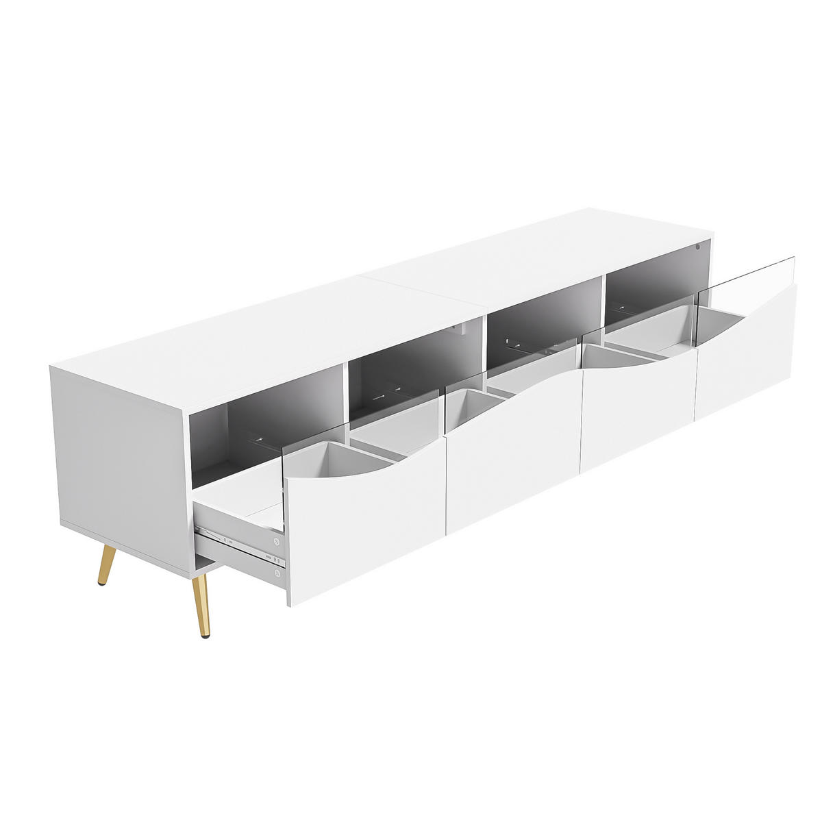 TV-SCHRANK 180/40/50 cm weiß MDF mit LED-Beleuchtung, Glasfront und goldenen Metallfüßen - Weiß, Holzwerkstoff (180/50/40cm) - OKWISH