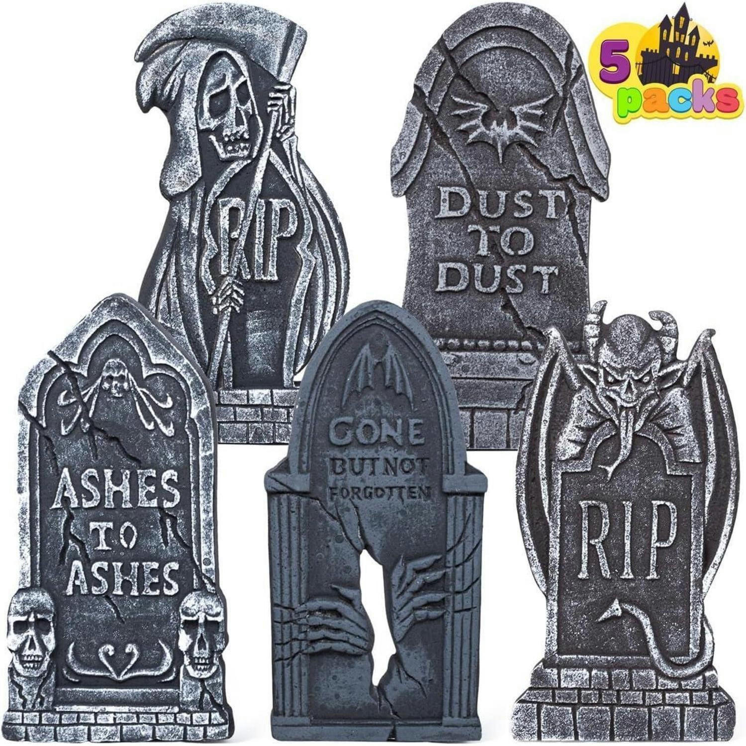HALLOWEEN Grabsteine 5-teiliges Set 43 cm Schaumstoff mit Metallspießen - Grau, Kunststoff (22/15.8/44.4cm)