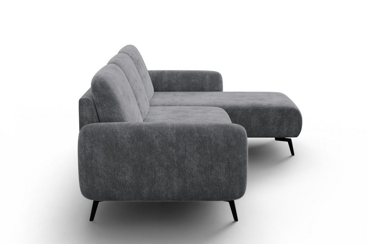 ECKSOFA FEBE 4-Sitzer RECHTS, grauer Chenille-Stoff - Schwarz/Grau, Holz/Textil (264/157cm) - Wozimo