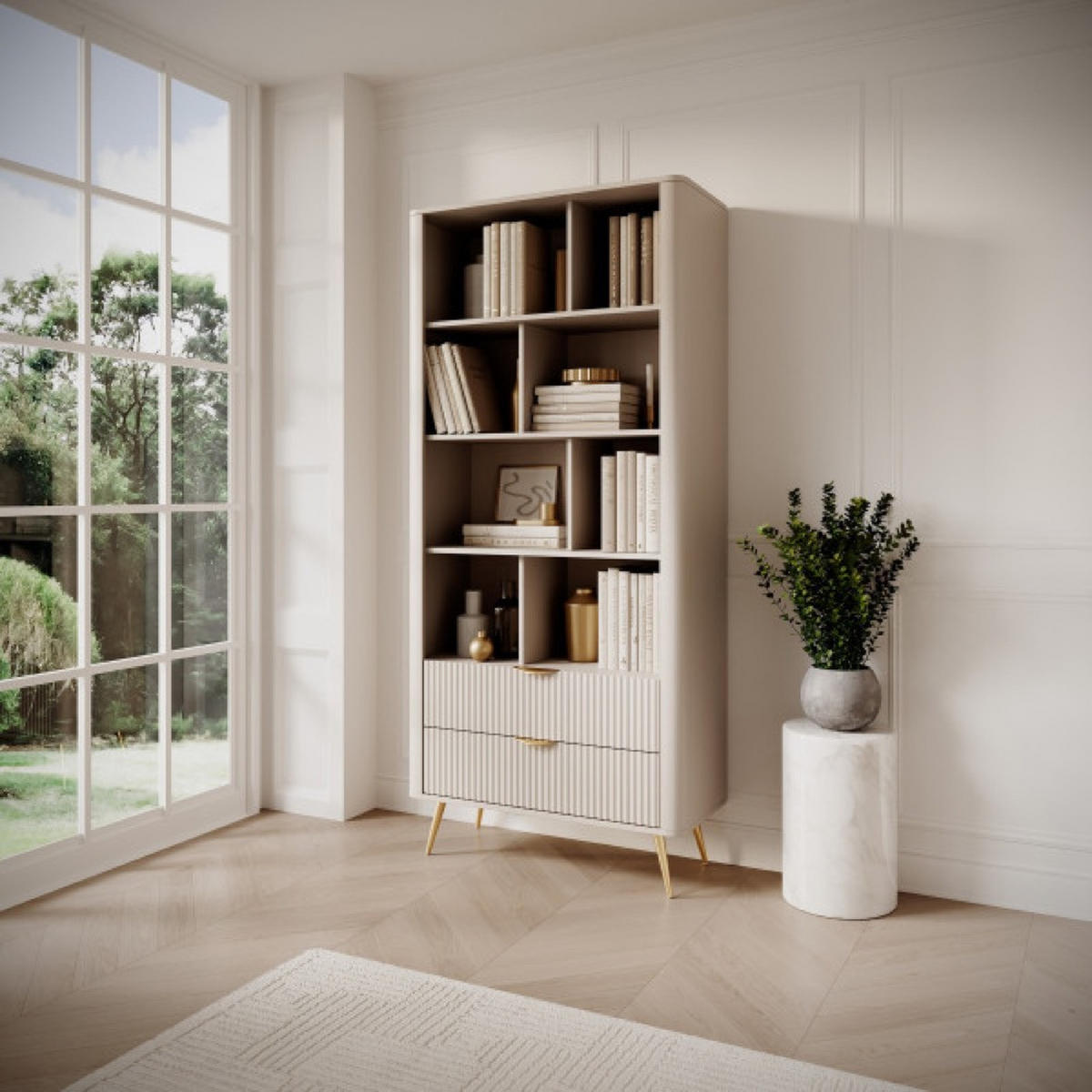 REGALSYSTEM Beige Lena Auf Goldenen Füßen - Beige, Holzwerkstoff (88/193/38cm) - Sepro Meble