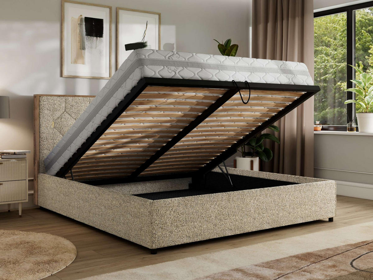 POLSTERBETT LARINO CLASSIC 200/200 - Beige Strukture - Pocket Matratze - Beige, Textil (200/200cm) - MKS