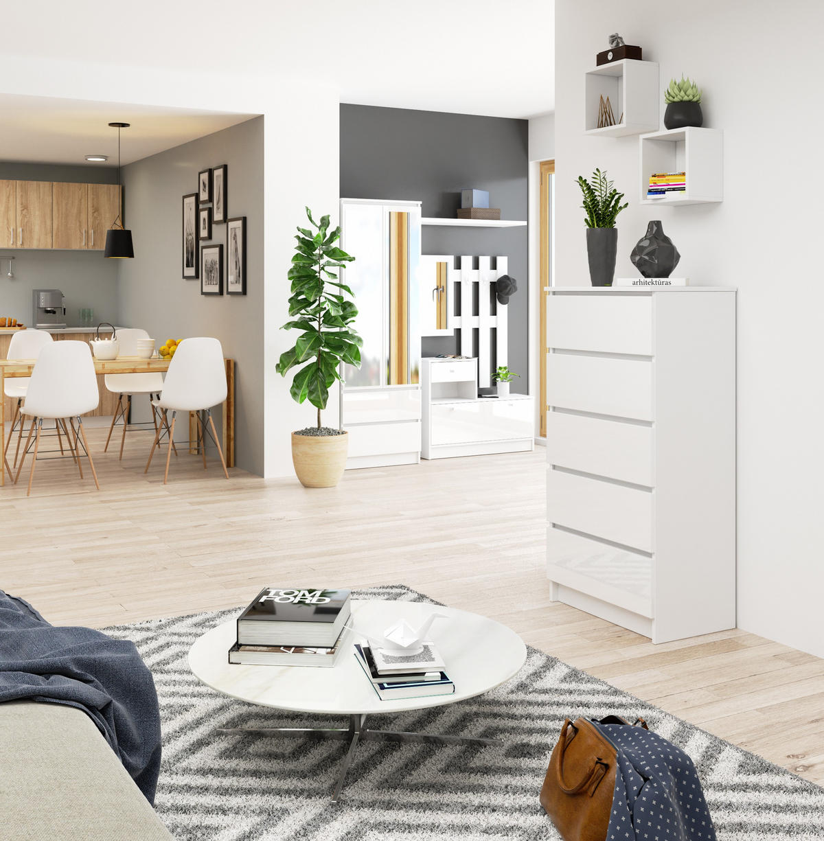 KOMMODE Weiß, Weiß Glanz 121/60/40 - Weiß, Holzwerkstoff (60/121/40cm) - RAUMHIRSCH FURNITURE