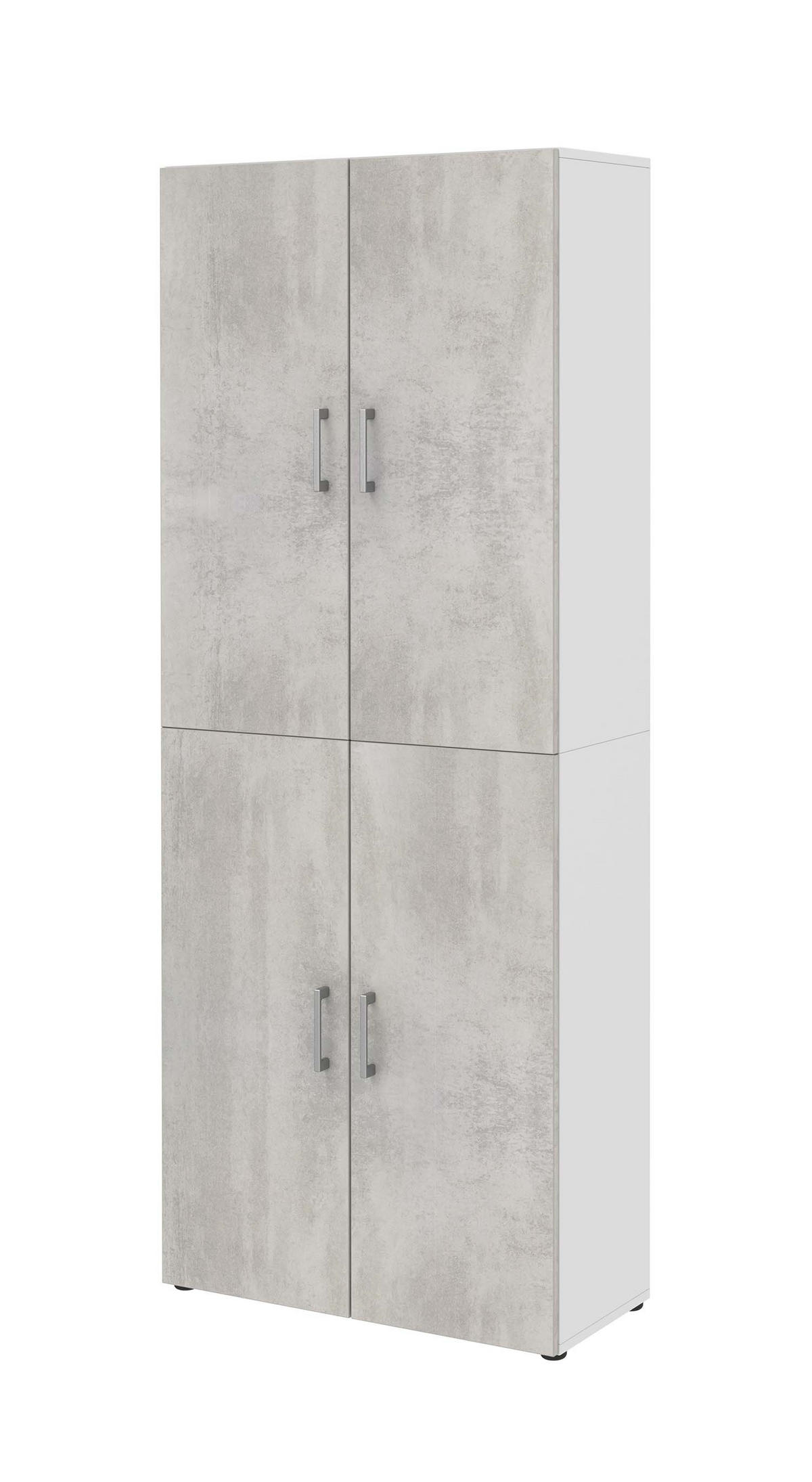 AKTENSCHRANK - viertürig, 6 Fächer - Weiß/Beton - Grau, Holzwerkstoff (80/212.5/34.4cm) - Röhr