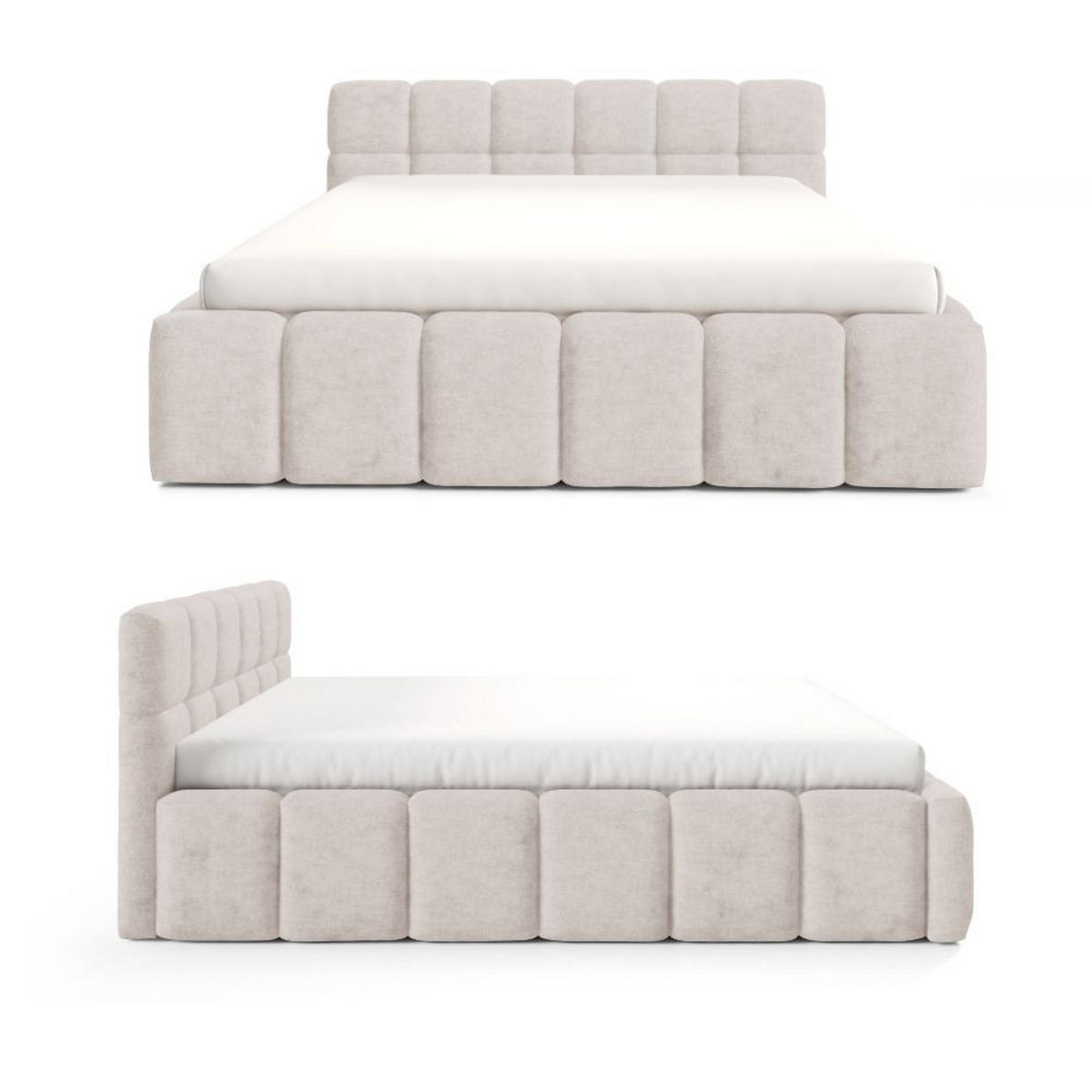 POLSTERBETT NUBO Medium 180x200 cm mit Bettkasten – PERFECT HARMONY 02 - Creme, Holz (180/200cm) - Dekori_Interiors